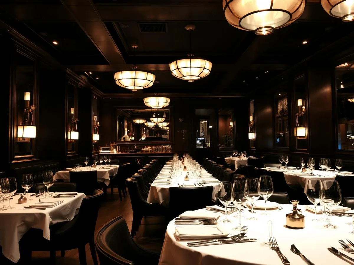 Elegant restaurant dining room in Las Vegas at night