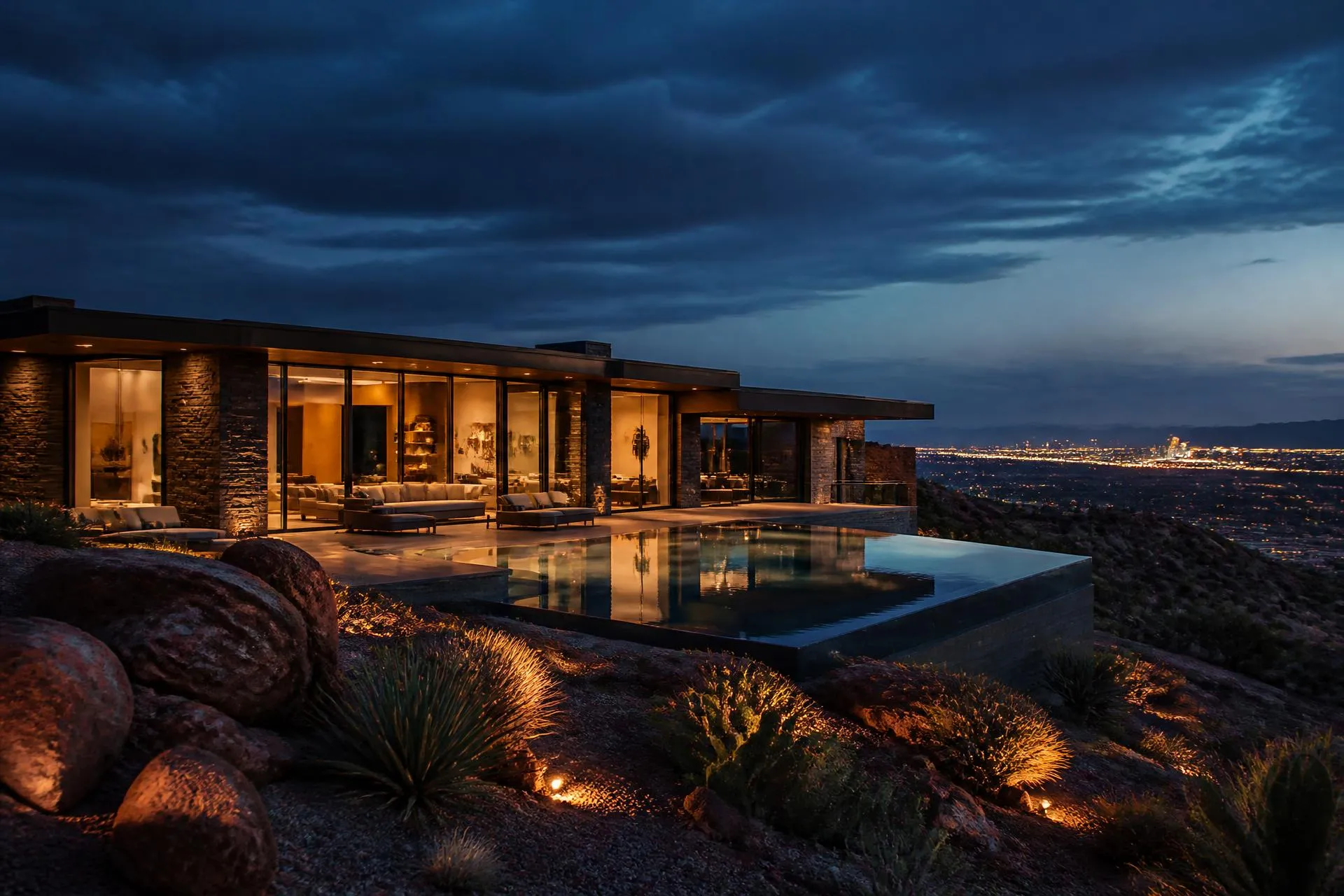 Luxury Las Vegas home exterior at dusk